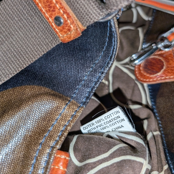 Orla Kiely Coated Canvas Cotton Waxed Purse top handle floral stems leather - Picture 7 of 7